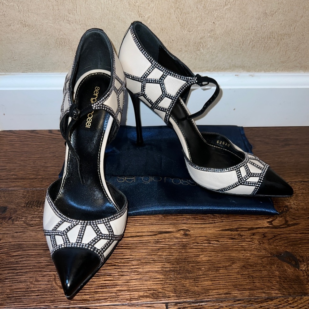 Sergio Rossi Stud Embellished Bicolor Point Toe Pumps